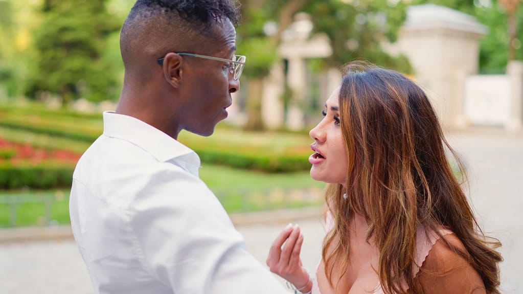 Very angry woman reproaching her partner for something